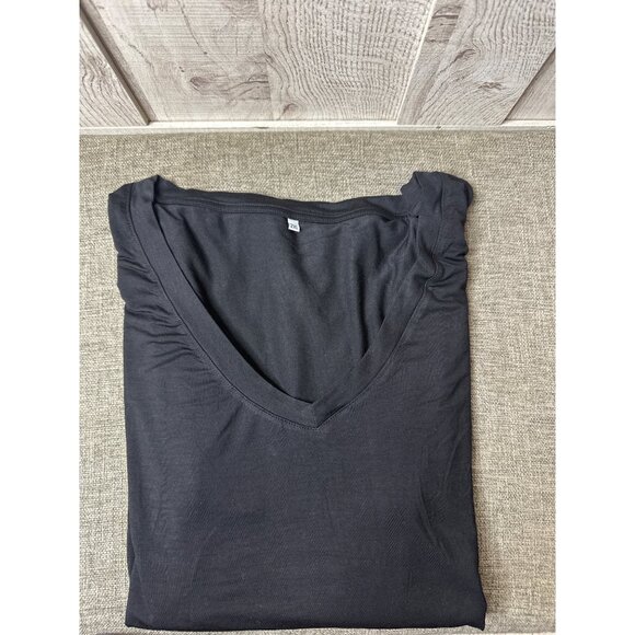 Black Long Sleeve V Neck Shirt 2XL Womens Loose Fit Rayon Blend Casual Work - Picture 3 of 7
